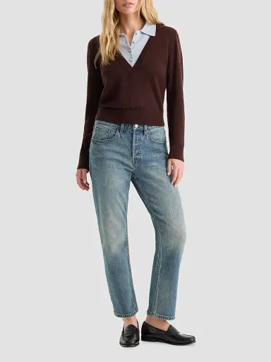 GOOD AMERICAN Women's Merino Wool Layered Polo Sweater | Thumbnail 2