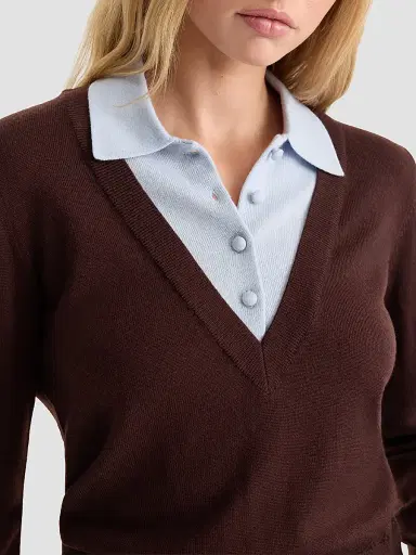 GOOD AMERICAN Women's Merino Wool Layered Polo Sweater | Thumbnail 5