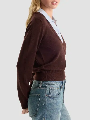GOOD AMERICAN Women's Merino Wool Layered Polo Sweater | Thumbnail 6