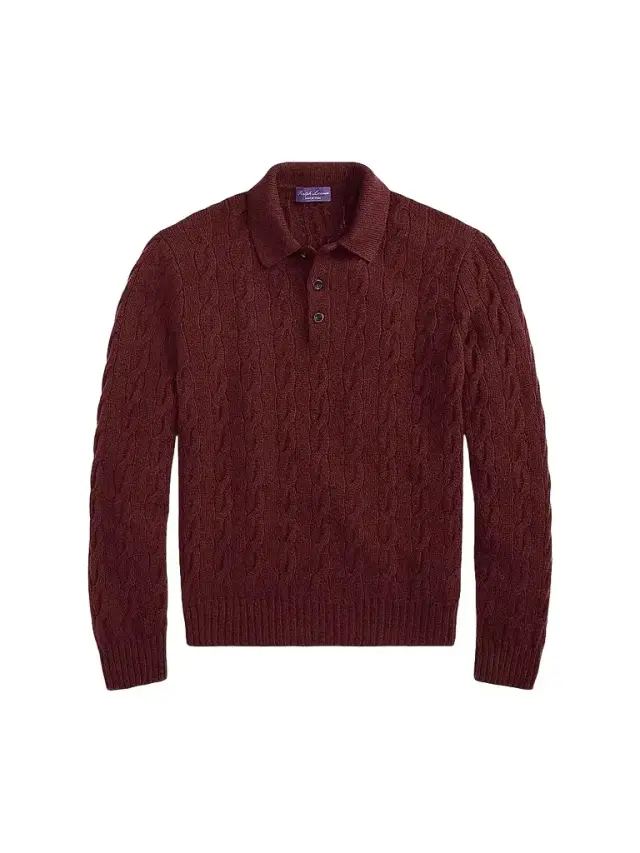 Ralph Lauren Purple Label Men's Cable-Knit Cashmere Polo Sweater