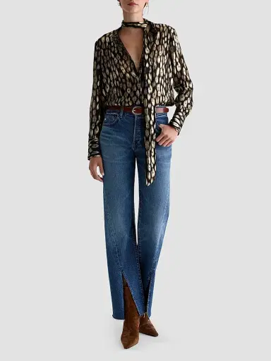 AG Jeans Women's Lora Metallic Leopard-Print Tie-Neck Shirt | Thumbnail 2