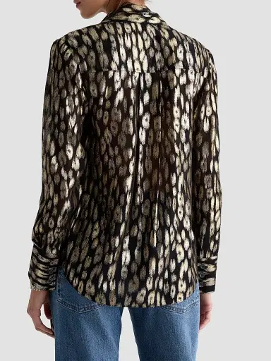 AG Jeans Women's Lora Metallic Leopard-Print Tie-Neck Shirt | Thumbnail 3