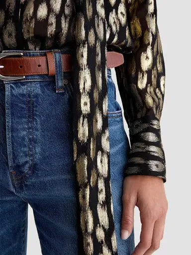 AG Jeans Women's Lora Metallic Leopard-Print Tie-Neck Shirt | Thumbnail 6