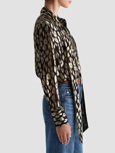 AG Jeans Women's Lora Metallic Leopard-Print Tie-Neck Shirt | Thumbnail 7