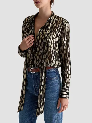 AG Jeans Women's Lora Metallic Leopard-Print Tie-Neck Shirt | Thumbnail 8
