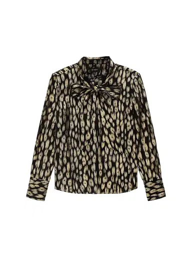 AG Jeans Women's Lora Metallic Leopard-Print Tie-Neck Shirt | Thumbnail 1
