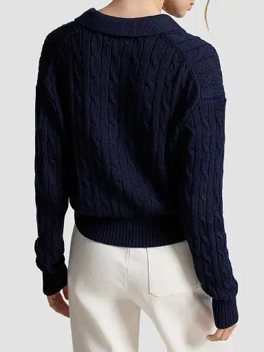 Polo Ralph Lauren Women's Cable Cotton Polo-Collar Cardigan | Thumbnail 3