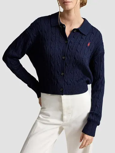 Polo Ralph Lauren Women's Cable Cotton Polo-Collar Cardigan | Thumbnail 4