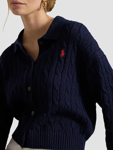 Polo Ralph Lauren Women's Cable Cotton Polo-Collar Cardigan | Thumbnail 5