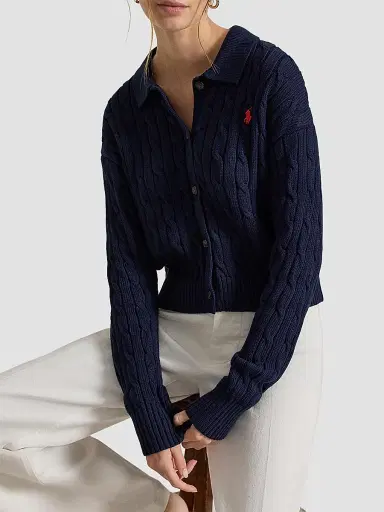 Polo Ralph Lauren Women's Cable Cotton Polo-Collar Cardigan | Thumbnail 6