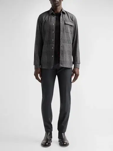 Kiton Men's Buba Plaid Wool-Cotton-Cashmere Shirt | Thumbnail 2 Kiton Men's Buba Plaid Wool-Cotton-Cashmere Shirt | Thumbnail 2