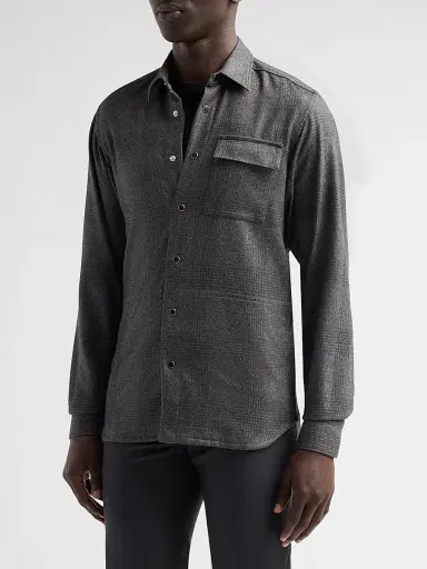 Kiton Men's Buba Plaid Wool-Cotton-Cashmere Shirt | Thumbnail 4 Kiton Men's Buba Plaid Wool-Cotton-Cashmere Shirt | Thumbnail 4