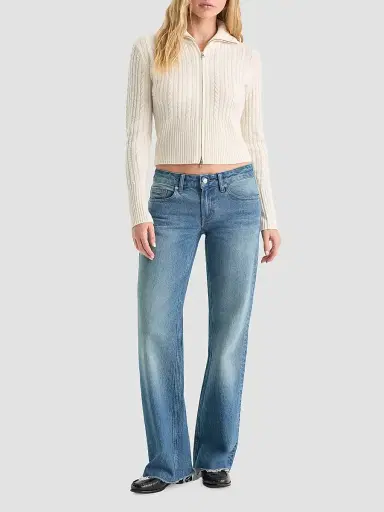 GOOD AMERICAN Women's The Cable Cashmere-Wool Zip-Front Sweater | Thumbnail 2