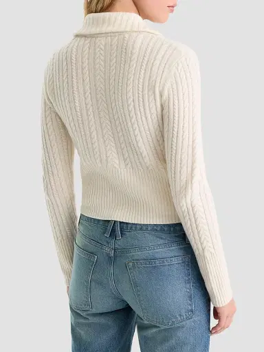 GOOD AMERICAN Women's The Cable Cashmere-Wool Zip-Front Sweater | Thumbnail 3