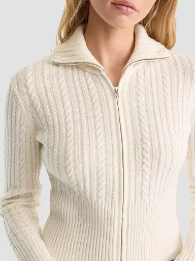 GOOD AMERICAN Women's The Cable Cashmere-Wool Zip-Front Sweater | Thumbnail 5