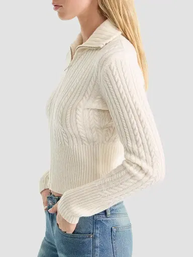 GOOD AMERICAN Women's The Cable Cashmere-Wool Zip-Front Sweater | Thumbnail 6