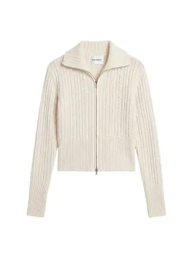 GOOD AMERICAN Women's The Cable Cashmere-Wool Zip-Front Sweater | Thumbnail 1