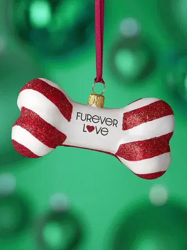 Joy To The World Bone Furever Love Glass Ornament | Thumbnail 1