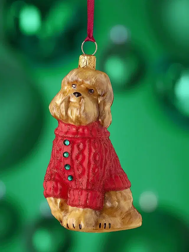Joy To The World Labradoodle In Aran Sweater Glass Ornament