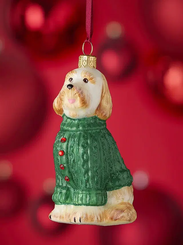 Joy To The World Glass Goldendoodle Ornament