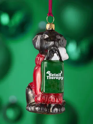 Joy To The World Retail Therapy Bag Black Lab Glass Ornament | Thumbnail 2