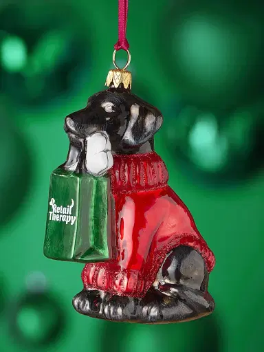 Joy To The World Retail Therapy Bag Black Lab Glass Ornament | Thumbnail 1
