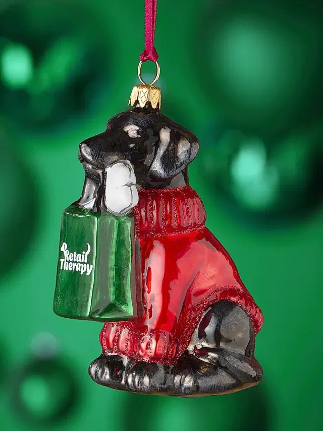 Joy To The World Retail Therapy Bag Black Lab Glass Ornament