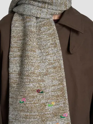 Dries Van Noten Men's Maila Floral-Embroidered Wool-Blend Scarf | Thumbnail 2