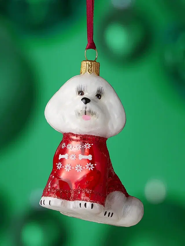 Joy To The World Bichon Frise In Nordic Sweater Glass Ornament