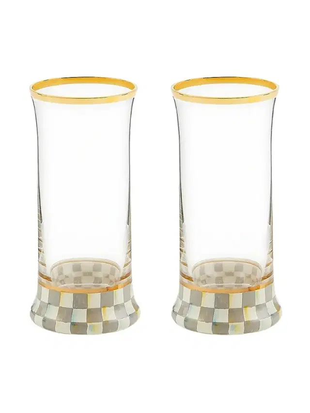 MacKenzie-Childs Sterling Check 2-Piece Highball Glass Set
