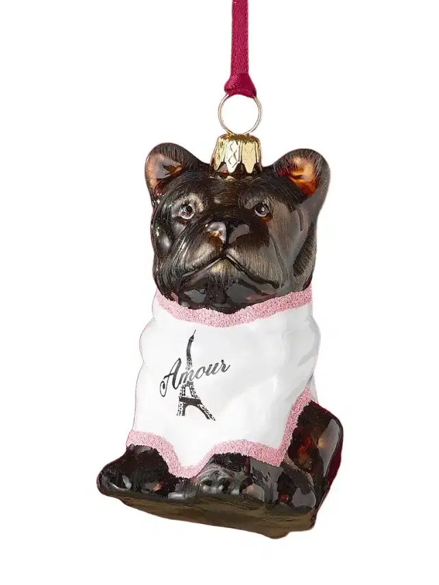 Joy To The World French Bulldog Glass Ornament