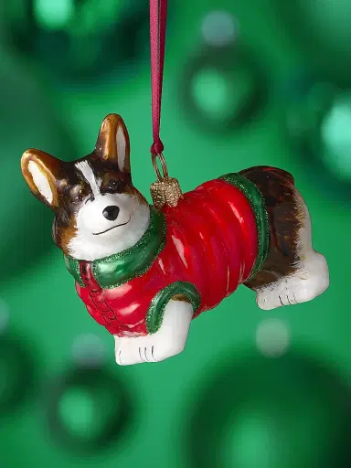 Joy To The World Pembroke Welsh Corgi In Puffer Coat Glass Ornament | Thumbnail 2