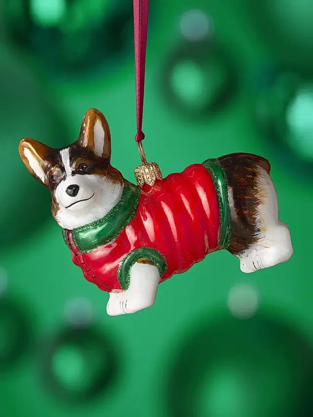 Joy To The World Pembroke Welsh Corgi In Puffer Coat Glass Ornament