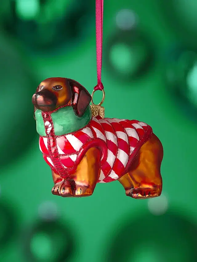 Joy To The World Dachshund Candy Cane Glass Ornament