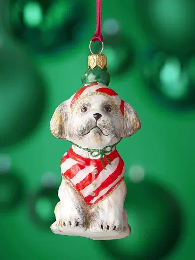 Joy To The World Shih Tzu Candy Cane Glass Ornament | Thumbnail 2