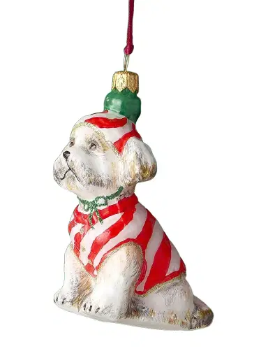 Joy To The World Shih Tzu Candy Cane Glass Ornament | Thumbnail 1