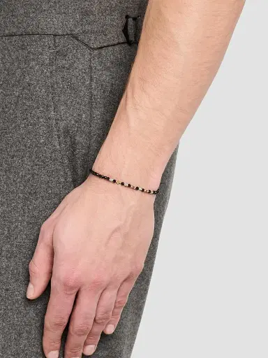 Jan Leslie Men's 18K Yellow Gold, 0.47 TCW Diamond & Black Spinel Adjustable Cord Bracelet | Thumbnail 2
