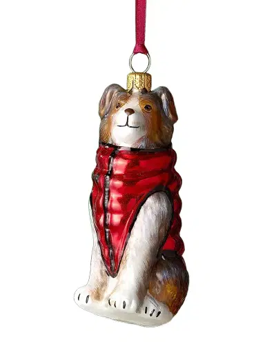 Joy To The World Australian Shepherd in Puffer Coat Christmas Ornament | Thumbnail 1