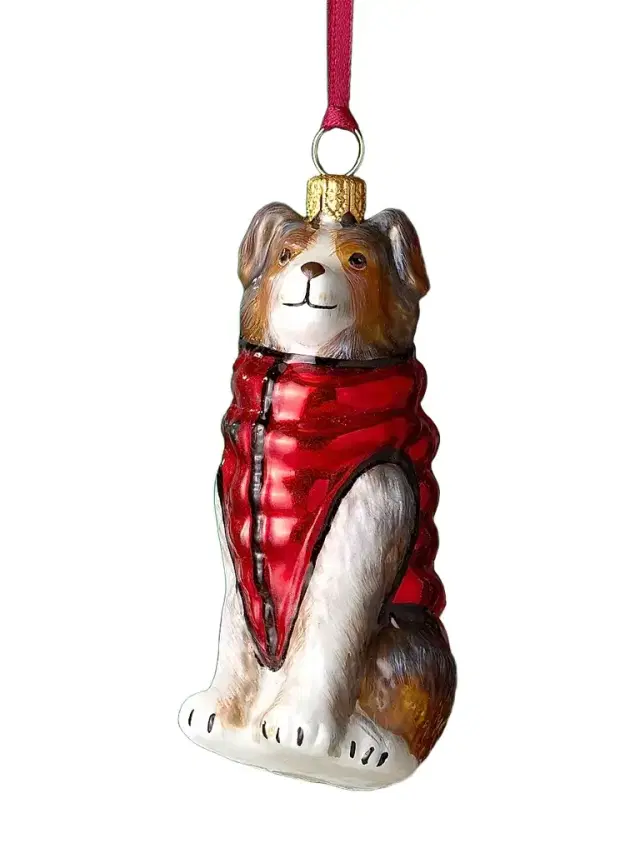 Joy To The World Australian Shepherd in Puffer Coat Christmas Ornament