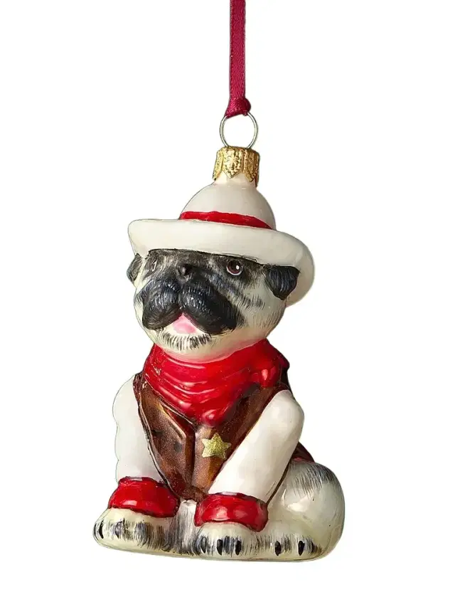 Joy To The World Wester Pug Glass Ornament