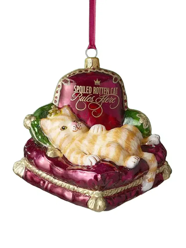 Joy To The World Glass Spoiled Rotten Cat Ornament