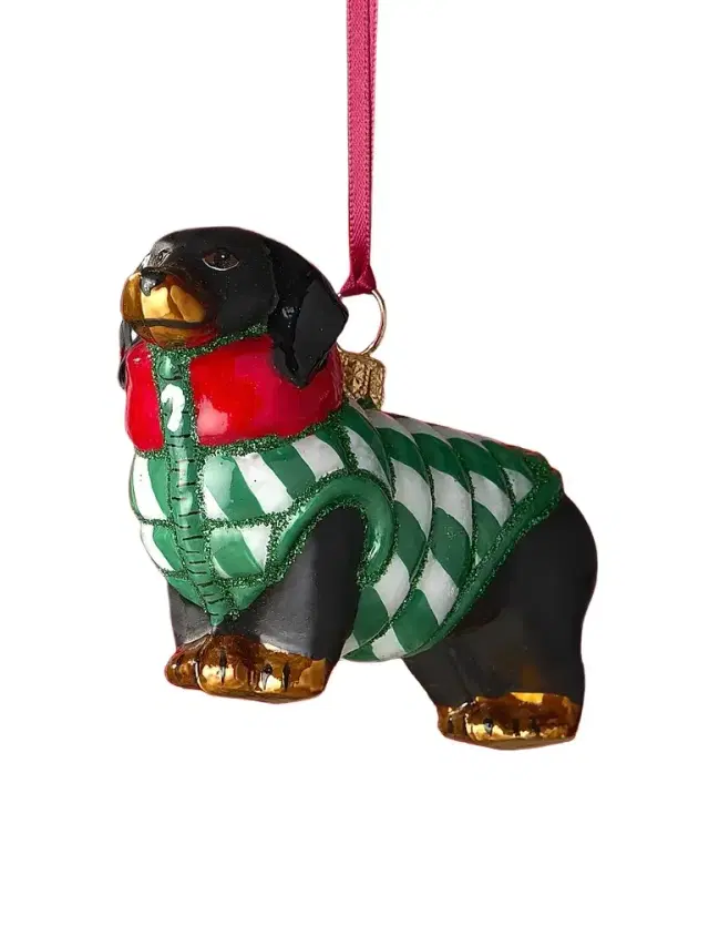 Joy To The World Dachschund Candy Cane Glass Ornament