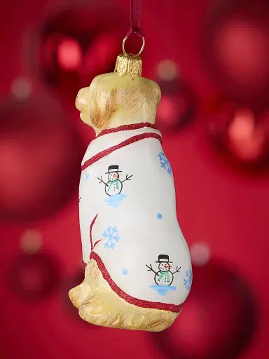 Joy To The World Golden Retriever In Christmas Pajamas Glass Ornament | Thumbnail 2
