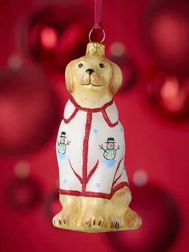 Joy To The World Golden Retriever In Christmas Pajamas Glass Ornament | Thumbnail 1