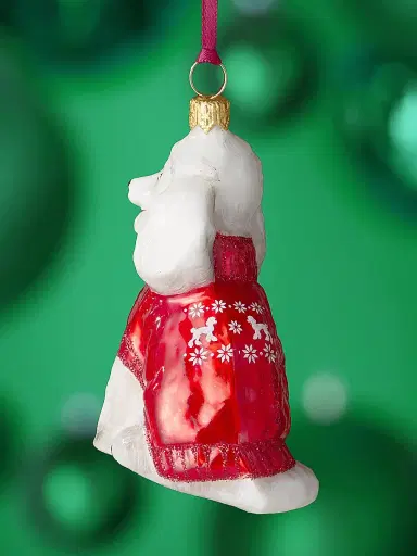 Joy To The World Poodle In Nordic Sweater Glass Ornament | Thumbnail 2