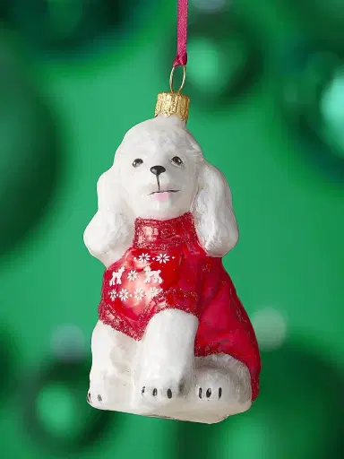 Joy To The World Poodle In Nordic Sweater Glass Ornament | Thumbnail 1