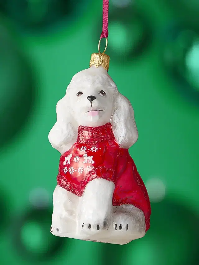Joy To The World Poodle In Nordic Sweater Glass Ornament