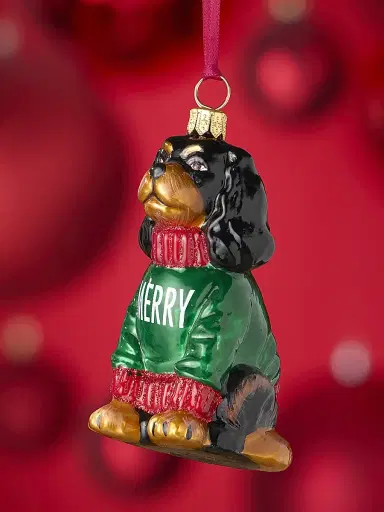 Joy To The World Cavalier King Charles Spaniel In "Merry" Sweater Glass Ornament | Thumbnail 2