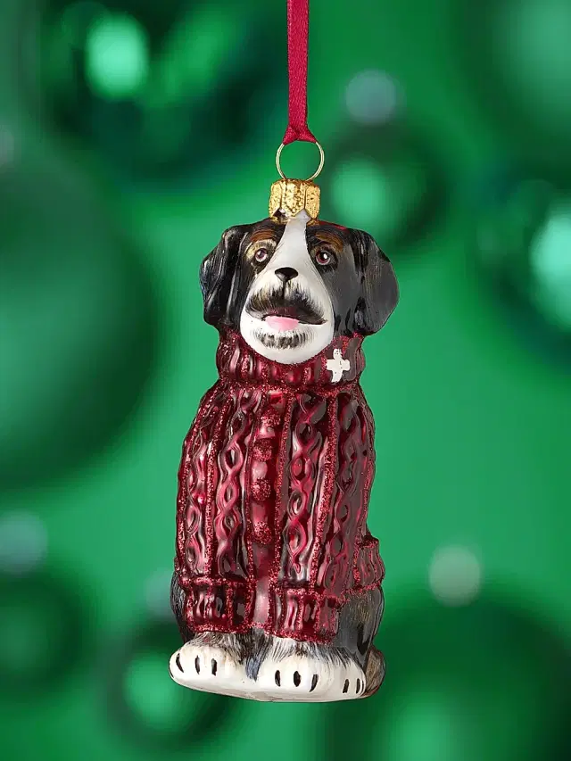 Joy To The World Glass Bernese Mountain Dog Ornament