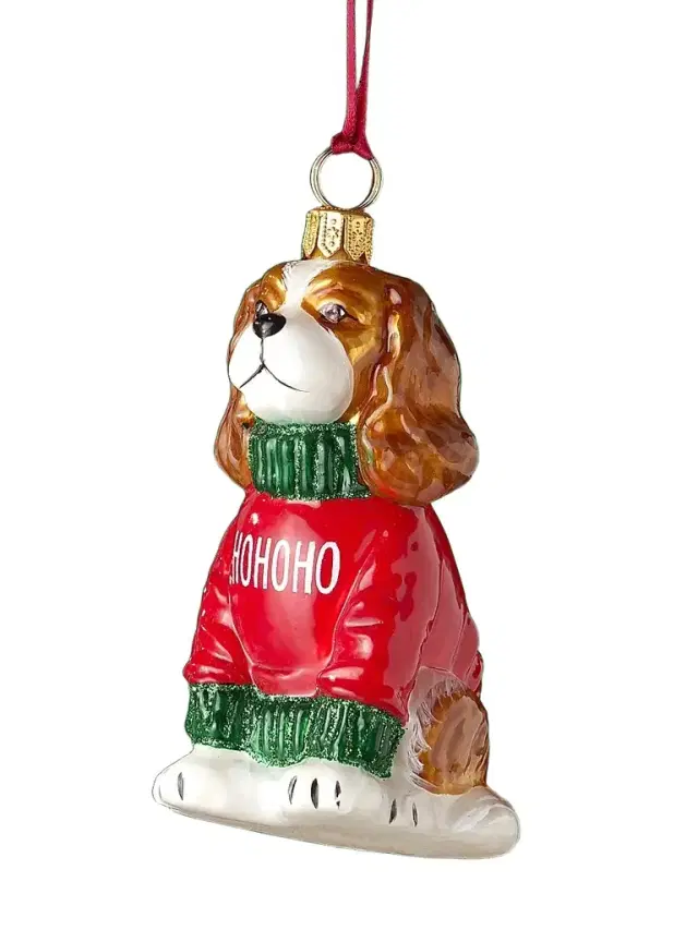 Joy To The World Blenheim In "Ho Ho Ho" Sweater Glass Ornament